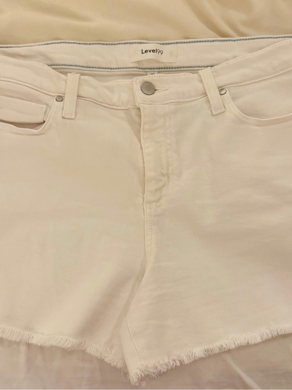 Level 99 White Frayed Hem High-Rise Denim Shorts